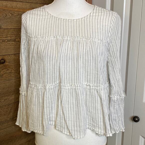 Madewell Tiered Top in Haysboro Stripe White Blue Cotton Size Small - Picture 4 of 8